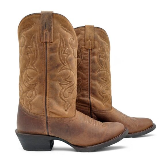Laredo Maddie Women's Size 8.5 W Distressed Tan Embroidered R Toe Mid Calf Boots - Picture 9 of 16